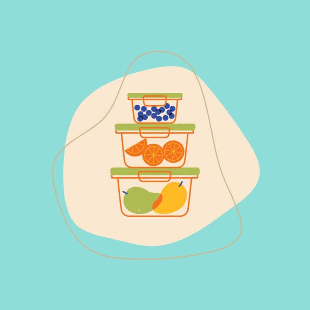 ilustração de 3 potes com comidas saudáveis